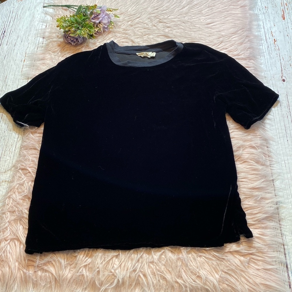 Nation LTD Black Velour Short Sleeve Crewneck Tee sz S